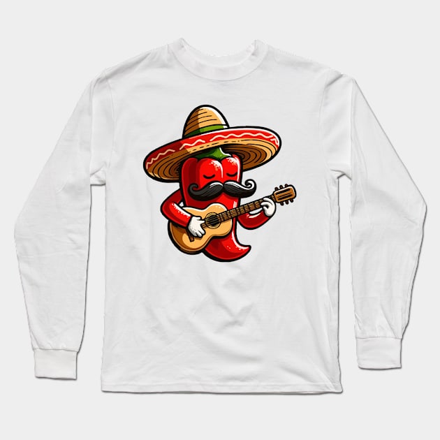 Red Hot Chilli Pepper Funny Cinco De Mayo Fiesta Long Sleeve T-Shirt by Illustradise